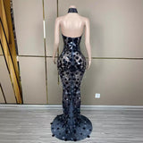 2024 Summer New Female Singer Black Evening Dress Sleeveless Wrapped Chest Sexy Slim Fit