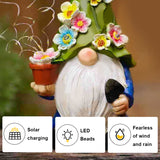 Garden Statues with LED String Light Outdoor Decor Solar Gnomes Resin Gnome Figurine for Courtyard Lawn Patio Porch