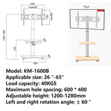 40KGS LCD Vertical TV Brackets Mobile Stand or Trolley For 26"-65" Teion