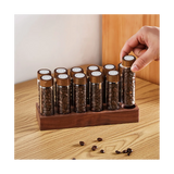 12PCS Storage Tubes Coffee Bean Cellar Wooden Display Stand and Funnel Espresso Accessories