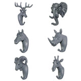 Nordic Style Resin Animal Head Decorative Hook Gray Color 6Pcs