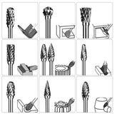 Double Cut Rotary Burr Set 20Pcs Die Grinder Bits 1/8 inch Shank Tungsten Carbide Cutting Burrs for Wood Working