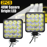 2Pcs 48W Square Bright LED Spotlight Work Light SUV Truck Driving Fog Lamp for Car Repairing Hiking Backpacking Fishing