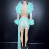 Female singer's temperament, mesh, sexy perspective set, stage performance suit, short skirt, high-end luxury new model