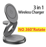 360 Rotate Metal 3 in 1 Magnetic Wireless Charger Stand Pad For iPhone 15 14 13 12 Apple Watch 9 8 Fast Charging Station