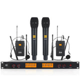 (UK Plug) XTUGA A400-HB Professional 4-Channel UHF Wireless Microphone System with 2 Handheld & 2 Headset Microphone