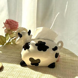 1pc Cow Design Tissue Box, Tissue Box Cover, Napkin Dispenser Container, Ceramic Tissue Holder, Creative Tissue Storage Box For Bathroom Living Room, Home Decor, Bathroom Accessories