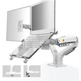 (White) NORTH BAYOU F160-FP Tray Dual Arm Bracket Monitor Desk Mount Adjustable Laptop Holder