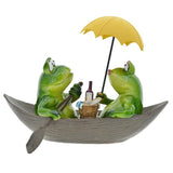 Riding Boat Frog Couple Figurine Collectible Toys Statue for Desktop Office