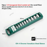 10Pcs Hex Set 1/4" 3/8" 1/2" 5/6/7/8/9/10/11/12/13/14/15/16/17/19/22mm Anti-rust Mirror Ratchet Wrench Socket Head