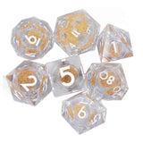 7pcs Resin Sharpness Edged Dice Transparent Polyhedral Liquid Quicksand Role Playing Game Number Dice Gold Quicksand