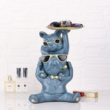 1pc Black Bulldog Mother And Son Statue, Resin French Bulldog Key Holder, Creative French Home Decor Centerpiece For Entryway Key Bowls, Office Candy Bowls, Cool French Bulldog Desktop Decorations