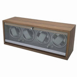Automatic Watch Winders Black Walnut Grain Wood Mechanical Manual PU Travel Watch Winder Box Grey Glass Door 4 Winding Positions