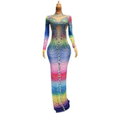 2024 Women's Elegant Evening Luxury Full Diamond Colorful Pattern Party Dress