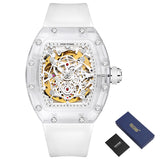 PINTIME Men Watch New Fashion Automatic Mechanical Watch Transparent White Hollow Large Dial Sport Luminous Wristwatch Relo Homb