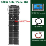 600W/300W Flexible Solar Panel Kit with 12V Battery Charger - Monocrystalline Cell Solar System for Outdoor Camping, Yacht, Car, RV, Boat