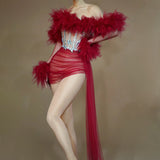 Female singer's temperament, mesh, sexy perspective set, stage performance suit, short skirt, high-end luxury new model