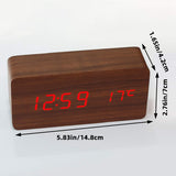Wooden Square Desk Clock LED Digital Display Alarm Clock Temperature Display Clock For Bedroom Decoration Clock