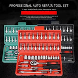 46pcs Socket Combination - 1/4 Inch Small Fly Ratchet Torque Screwdriver Wrench Auto Repair Home Technical Tool Kit
