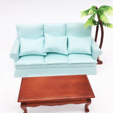 1:12 Mini Dollhouse Furniture Sofa with 3Pcs Pillow Set Simulation Miniature Living Room DIY Doll House