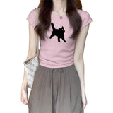 Women's Summer Design Sense Niche Pleated Slim-fit Short-sleeved T-shirt