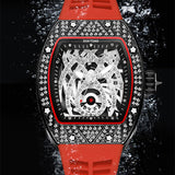 PINTIME Sport Watch for Men Silicone Strap Quartz Wristwatch Hip Hop Tonneau Case Waterproof 30m Spider Leopard Dial Reloj Gifts