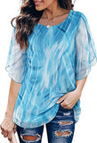 Pleated 34 Sleeve Chiffon Loose Flowy Top