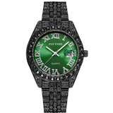 PINTIME Watches Men Luxury Diamond Iced Out Stainless Steel Strap Rome Dial Fashion Quartz Wristwatches Waterproof Reloj Hombre