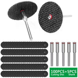 100PCS Dia Cutting and 5PCS Shank Dremel Abrasive Discs Mini Drill Rotary Tool Accessories Bit Set