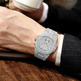 PINTIME Luxury Men's Watches Waterproof 30M Fashion Quartz Wristwatch Iced Out Diamond Case Bling Business Stainless Steel Reloj