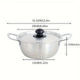 1pc Korean Ramen Noodle Pot, Stainless Steel Stockpot Soup Cooking Pot With Lid, Nonstick Saucepan Small Pasta Pot