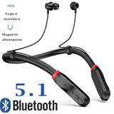 Neck-Style Magnetic Bluetooth 5.1 Headset Wireless Sports Earphone Hanging Neck In-ear Headphone with Anti-wind Noise Reduction