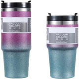 1pc 30/20oz Glitter Print Vacuum Cup Thermoses with Straw Coffee Mug Double Wall Stainless Steel Keep Heat Cold Vacuum Flask Cup