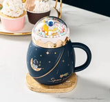 1pc Astronaut Mug with Lid and Spoon, Creative Astronaut Series Space Mug, Ceramic Couple Mug, Cute Girl Gift for Friends Gift