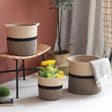 1pc Scandinavian Cotton Rope Woven Storage Frame Desktop Round Dirty Laundry Lou Colorblocking Handwoven Flower Pot