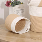 1pc Scandinavian Cotton Rope Woven Storage Frame Desktop Round Dirty Laundry Lou Colorblocking Handwoven Flower Pot