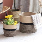 1pc Scandinavian Cotton Rope Woven Storage Frame Desktop Round Dirty Laundry Lou Colorblocking Handwoven Flower Pot
