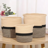 1pc Scandinavian Cotton Rope Woven Storage Frame Desktop Round Dirty Laundry Lou Colorblocking Handwoven Flower Pot