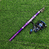 2023 new model carbon telescopic fishing rod combo purple travel fishing set spinning reel carp pike full kits boat rock pole