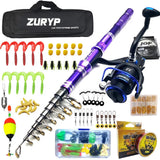 2023 new model carbon telescopic fishing rod combo purple travel fishing set spinning reel carp pike full kits boat rock pole
