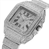 PINTIME Luxury Men's Crystal Watch Full Bling Diamond Analog Quartz Watches for Man Stainless Steel Strap Waterproof Wristwatch