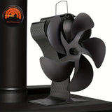 1pc, Wood Stove Fan, Fireplace Fan For Wood Burning Stove, 5-Blade Heat Powered Fan, Wood Stove Accessories, Quiet Operation Circulating Warm Air, Include Magnetic Thermometer