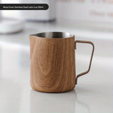 1pc, Bincoo Wood Grain Milk Frothing Pitcher,  Salad Flower Pot Coffee Retro Style Classic Frother Cup, Stainless Steel Milking Tank