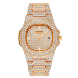 PINTIME Men's Watches Waterproof 3ATM Luxury Quartz Wrsitwatch Bling Iced Out Diamond Case Casual Calendar Clock Business Reloj