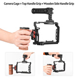 Andoer Aluminum Alloy Camera Cage Kit with Top Wooden Side Handle Grip Replacement for Sony A7 IV