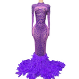 Direct sales of authentic temperament red carpet dresses, fashionable long dresses with trailing feathers for slimming effect