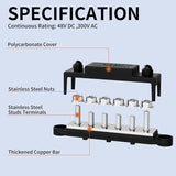 DaierTek 275A 12V Power Distribution Block Car Audio Busbar 6 x 5/16" (M8) Terminal Stud Positive Ground Battery Bus Bar