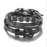Copper bead braided 12 6 mm micro-drill balls, 3 diamond double-row drill crescent stainless steel bracelet four-piece Suite