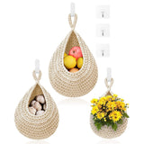 Fruit Baskets Kitchen - 3Pack Boho Wall Hanging Basket With 6Pcs Hooks For Fruits Vegetable Potato Storage