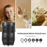 Andoer 60mm Fixed Focus MF Full Frame Camera Prime Lens F2.8 Large Aperture with E-Mount/ RF Mount for Sony Canon